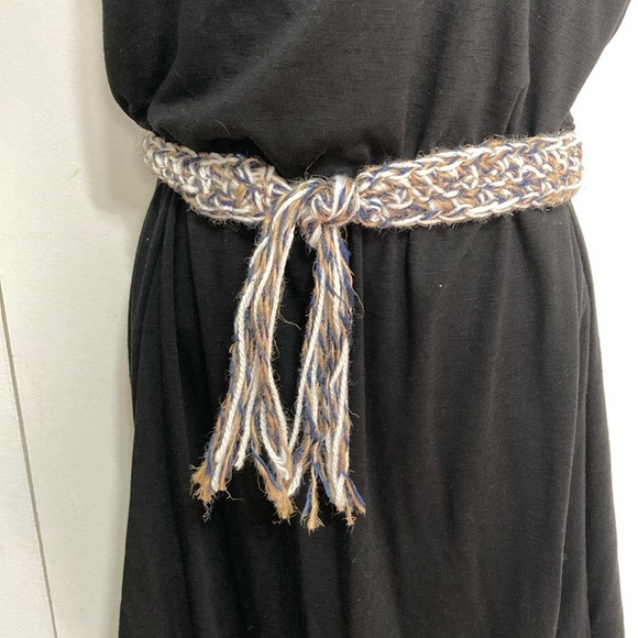 Macrame Boho Gypsy Hippie Belt with Cords Adjustable Navy Blue Beige White 36 in - Picture 2 of 9